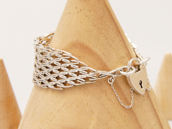 Modernist Fancy Link Wide Gate Silver Bracelet London 1976 6