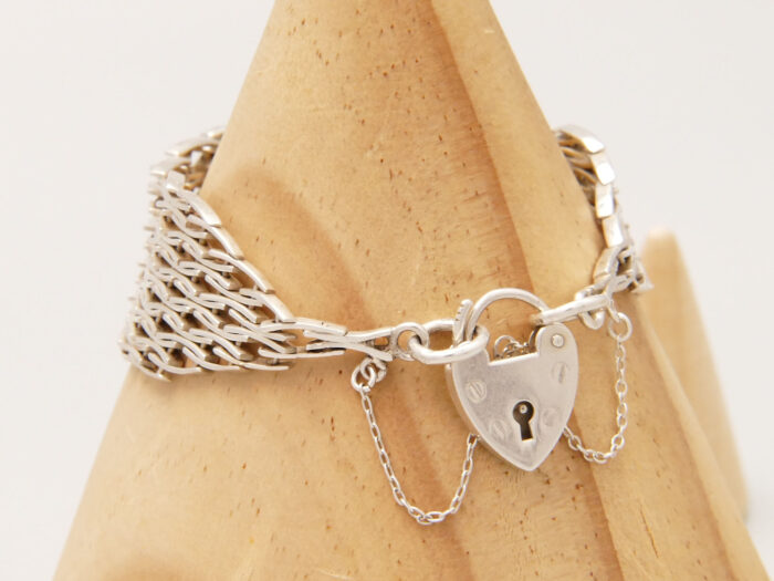 Modernist Fancy Link Wide Gate Silver Bracelet London 1976 7