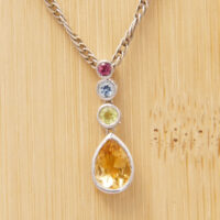 Multi Gemstone White Gold Pendant Yellow Pink Green Blue 1