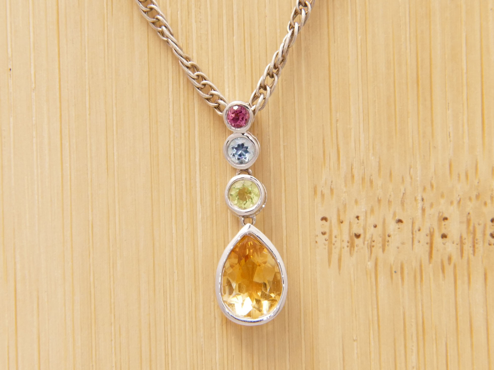 Multi Gemstone White Gold Pendant Yellow Pink Green Blue 1