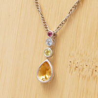 Multi Gemstone White Gold Pendant Yellow Pink Green Blue 3