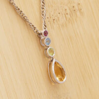 Multi Gemstone White Gold Pendant Yellow Pink Green Blue 7