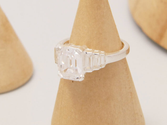 Sterling Silver Emerald Step Cut Cubic Zirconia Travel Ring 4