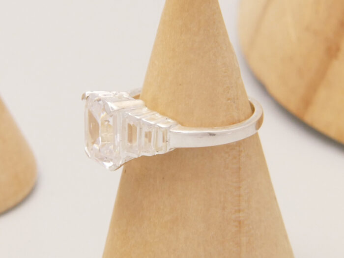 Sterling Silver Emerald Step Cut Cubic Zirconia Travel Ring 5