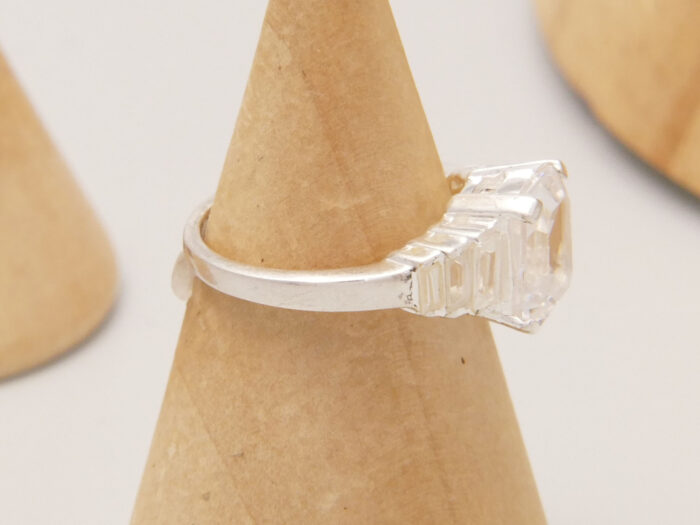 Sterling Silver Emerald Step Cut Cubic Zirconia Travel Ring 6