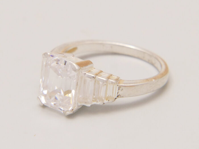 Sterling Silver Emerald Step Cut Cubic Zirconia Travel Ring 8