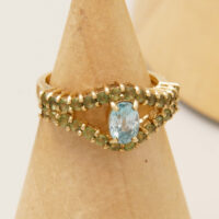 Swiss Blue Topaz & Green Sapphire 9ct Yellow Gold Ring 6