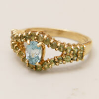 Swiss Blue Topaz & Green Sapphire 9ct Yellow Gold Ring 8