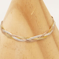 Tri Colour Yellow Rose Gold Silver Herringbone Plait Chain Bracelet 1