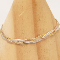 Tri Colour Yellow Rose Gold Silver Herringbone Plait Chain Bracelet 3