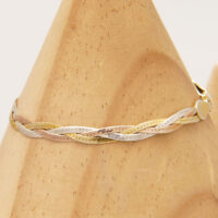 Tri Colour Yellow Rose Gold Silver Herringbone Plait Chain Bracelet 4