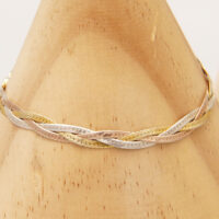 Tri Colour Yellow Rose Gold Silver Herringbone Plait Chain Bracelet 6