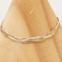 Tri Colour Yellow Rose Gold Silver Herringbone Plait Chain Bracelet 7