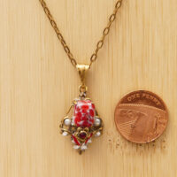 Victorian Pinchbeck Lavalier Pendant Seed Pearls Red Garnet 1