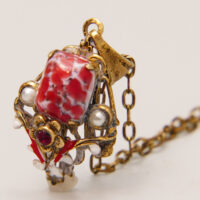 Victorian Pinchbeck Lavalier Pendant Seed Pearls Red Garnet 10