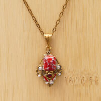 Victorian Pinchbeck Lavalier Pendant Seed Pearls Red Garnet 2