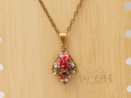 Victorian Pinchbeck Lavalier Pendant Seed Pearls Red Garnet 2