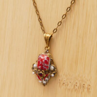 Victorian Pinchbeck Lavalier Pendant Seed Pearls Red Garnet 3