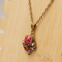 Victorian Pinchbeck Lavalier Pendant Seed Pearls Red Garnet 4