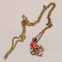 Victorian Pinchbeck Lavalier Pendant Seed Pearls Red Garnet 8