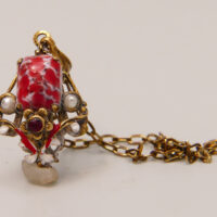 Victorian Pinchbeck Lavalier Pendant Seed Pearls Red Garnet 9