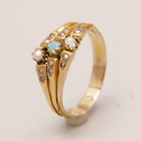 Victorian Turquoise Seed Pearl Ring in 18ct Yellow Gold 10