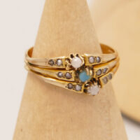 Victorian Turquoise Seed Pearl Ring in 18ct Yellow Gold 8