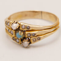 Victorian Turquoise Seed Pearl Ring in 18ct Yellow Gold 9