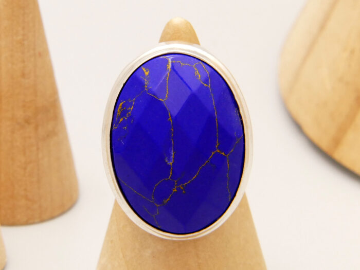 Vintage Large Oval Lapis Lazuli Statement Ring in Sterling Silver 1