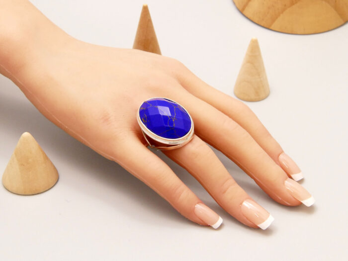 Vintage Large Oval Lapis Lazuli Statement Ring in Sterling Silver 10