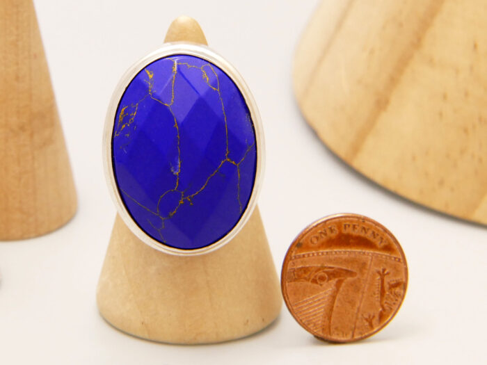 Vintage Large Oval Lapis Lazuli Statement Ring in Sterling Silver 2