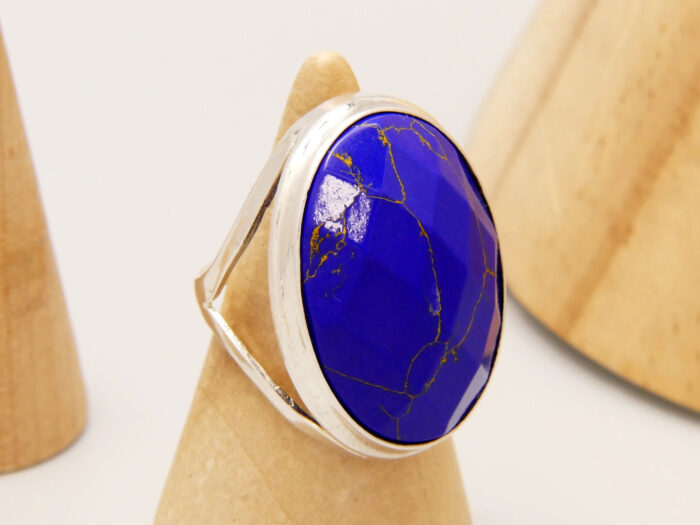 Vintage Large Oval Lapis Lazuli Statement Ring in Sterling Silver 7