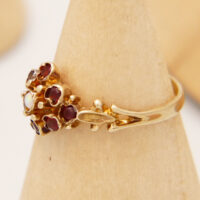 Antique English Yellow Gold Ring Red White Gem Stones 4