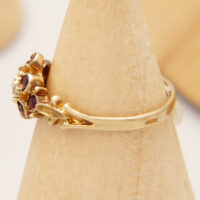 Antique English Yellow Gold Ring Red White Gem Stones 5