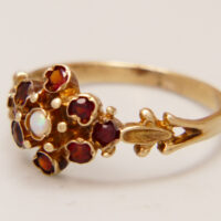 Antique English Yellow Gold Ring Red White Gem Stones 8