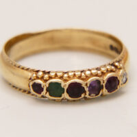 Victorian Multi Stone REGARD Gold Love Ring Ruby Emerald Diamond 8