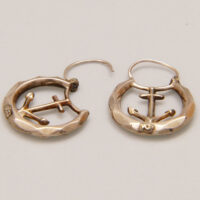 Vintage Anchor Nautical Hoop Dangle Earrings in 9ct Yellow Gold 1950s 8