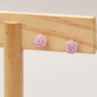 Vintage Pink Rhinestone Swarovski Disco Ball Yellow Gold Stud Earrings 2