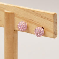 Vintage Pink Rhinestone Swarovski Disco Ball Yellow Gold Stud Earrings 3