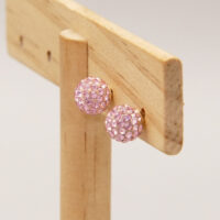 Vintage Pink Rhinestone Swarovski Disco Ball Yellow Gold Stud Earrings 4