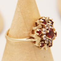 Vintage Ruby White Sapphire & Garnet Cluster 9ct Yellow Gold Ring 6