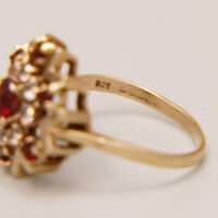 Vintage Ruby White Sapphire & Garnet Cluster 9ct Yellow Gold Ring 8