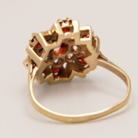 Vintage Ruby White Sapphire & Garnet Cluster 9ct Yellow Gold Ring 9