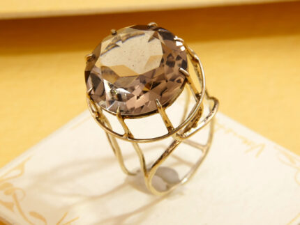 Modernist White Gold Pink Smoky Quartz Cocktail Ring London 1971 4