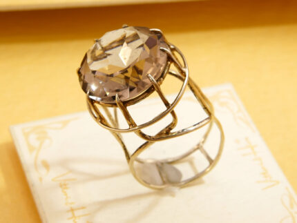 Modernist White Gold Pink Smoky Quartz Cocktail Ring London 1971 5