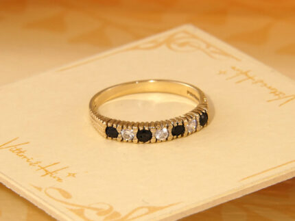 Vintage Blue Sapphire & Zirconia Half Eternity Band Ring 2000 1