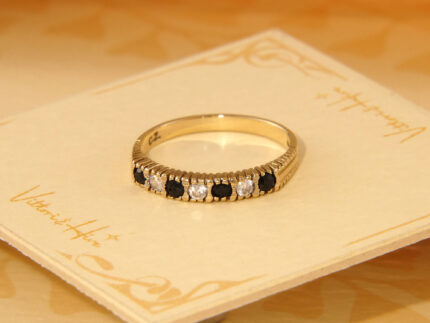 Vintage Blue Sapphire & Zirconia Half Eternity Band Ring 2000 2