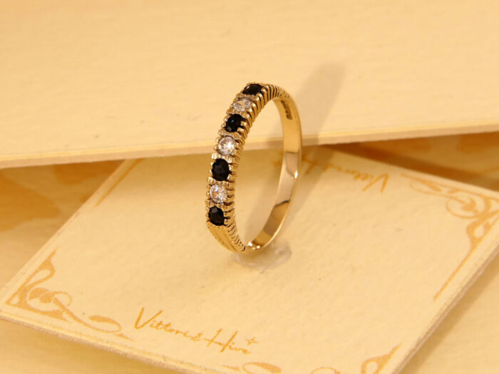 Vintage Blue Sapphire & Zirconia Half Eternity Band Ring 2000 3