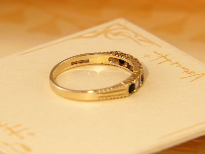 Vintage Blue Sapphire & Zirconia Half Eternity Band Ring 2000 5