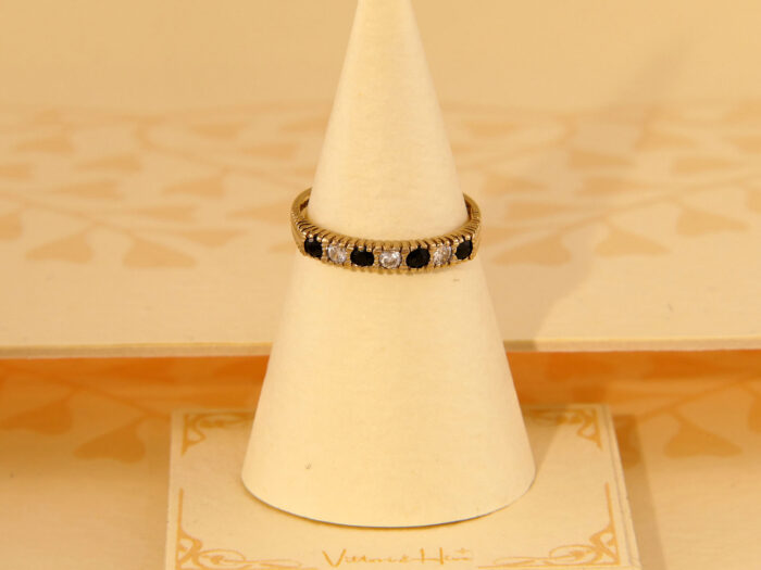 Vintage Blue Sapphire & Zirconia Half Eternity Band Ring 2000 6